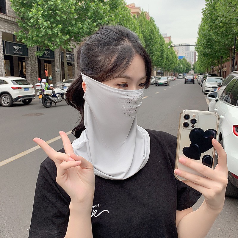 Spring and Summer Neck Protection Mask, Neck Scarf for Men and Women, Full Face Sun Protection, Anti-Uv Hanging Veil, Long Ear Cycling Ice Silk