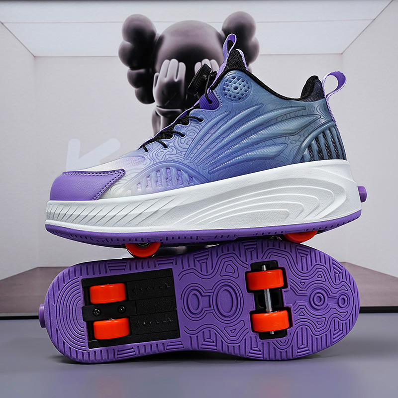 Cross-border Hot Sale Children's Heelby Shoes Adult Shoes Four-wheel Flying Shoes with Lace Wheels Shoes Female Student Roller Skates