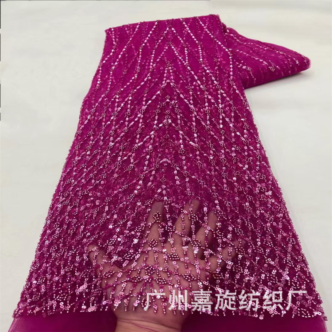 Fashion Staggered V-Shaped Wedding Dress Tail Skirt Bead Tube Lace Fabric Haute Couture Fashion Model Performance Clothing Fabric
