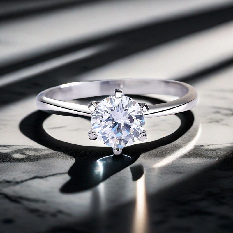 925 Silver 0.5 karat/1 karat D Color VVS Clarity Classic Six-claw Diamond Ring for Christmas Valentine's Day Gift