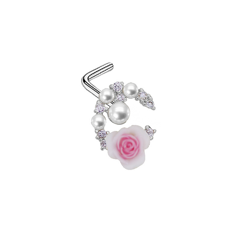 Picture of Gaibei Europe and the United States cross-border pearl heart-shaped nose nail heart-shaped wings bow l rod puncture nose nail puncture factory
