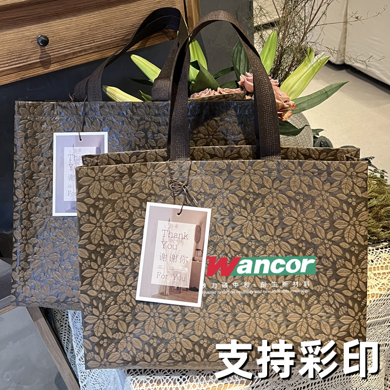 Thickened non-pleated bag shopping bag green bag high-end three-dimensional pattern velvet bag set women's clothing shop handbag wholesale
