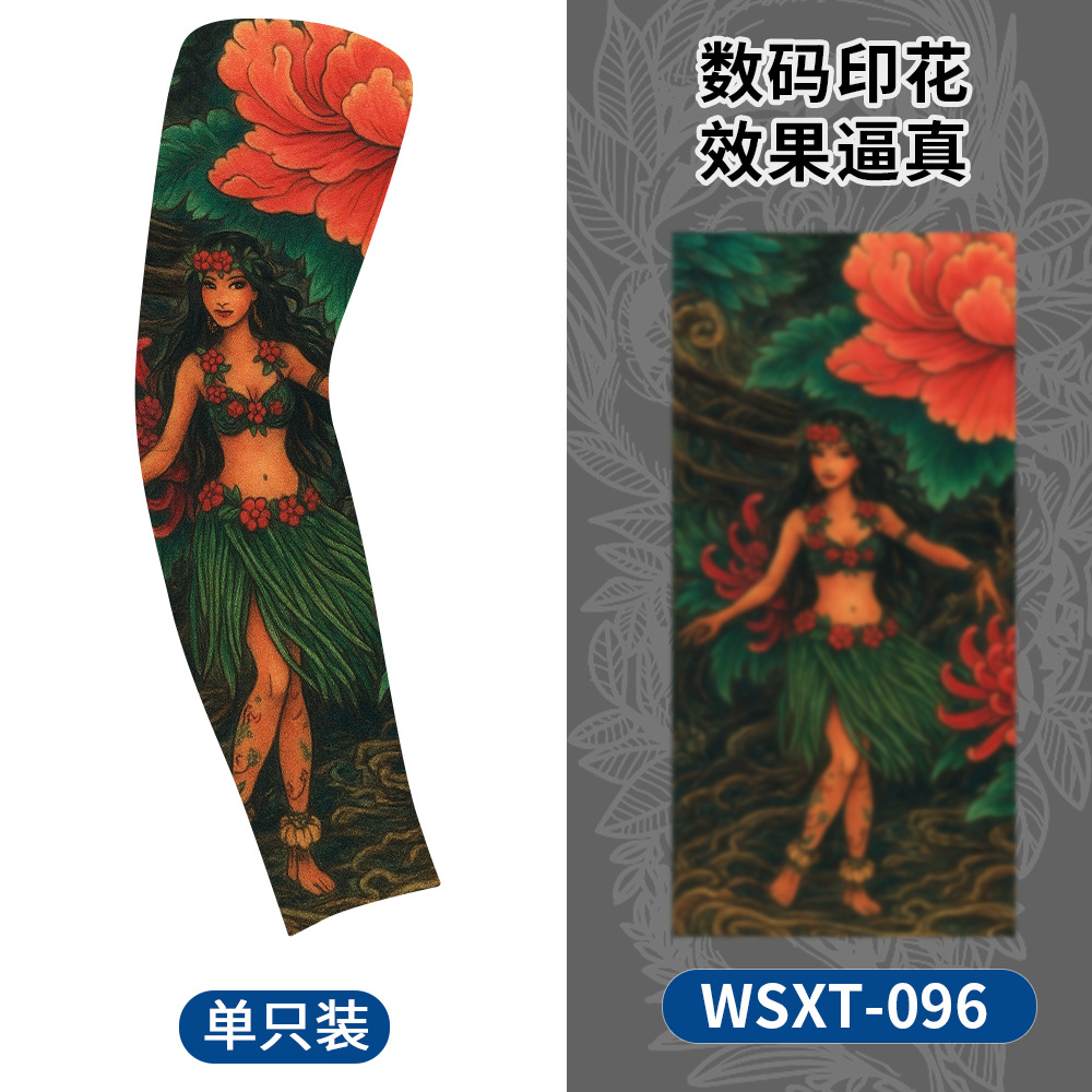 Picture of Summer Riding Sunscreen Tattoo Sleeve Simulation Tattoo Quick-drying Arm Protector Outdoor Sports Sunshade Breathable High Elastic Ice Sleeve
