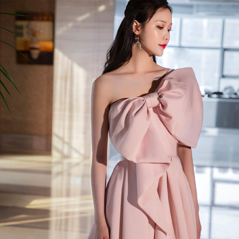Autumn 2022 New Shoulder Wedding Toast Dress Engagement Bow Temperament Student Graduation Host Wedding Evening Ceremony