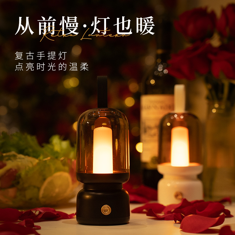 Retro Satchel Lamp Rechargeable Led Night Light Creative Bedside Table Lamp Eye Protection Bedroom Decoration Atmosphere Light Ornaments