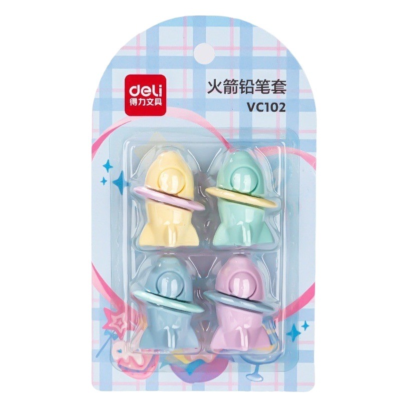 Deli Stationery Pencil Cover Cartoon Fashion Cute Shape Primary School Children Safety Anti-Breakage Pencil Cap Wholesale