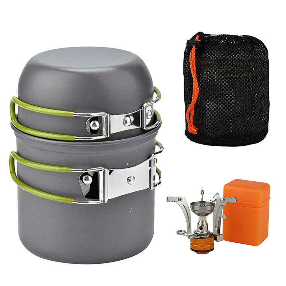 Outdoor portable 1-2-person cookware Amazon hot sale camping pot stove set Pot Picnic stove cookware equipment