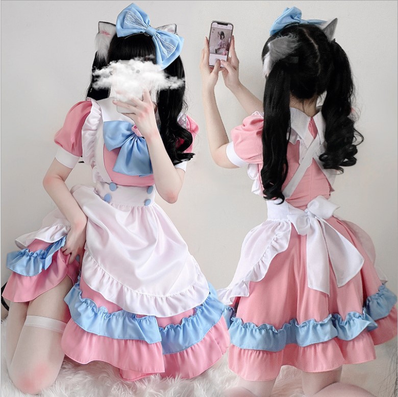 New Super Cute Pink Blue Maid Costume cosplay Daily Cute Lolita Women's Lolita Suit Dress