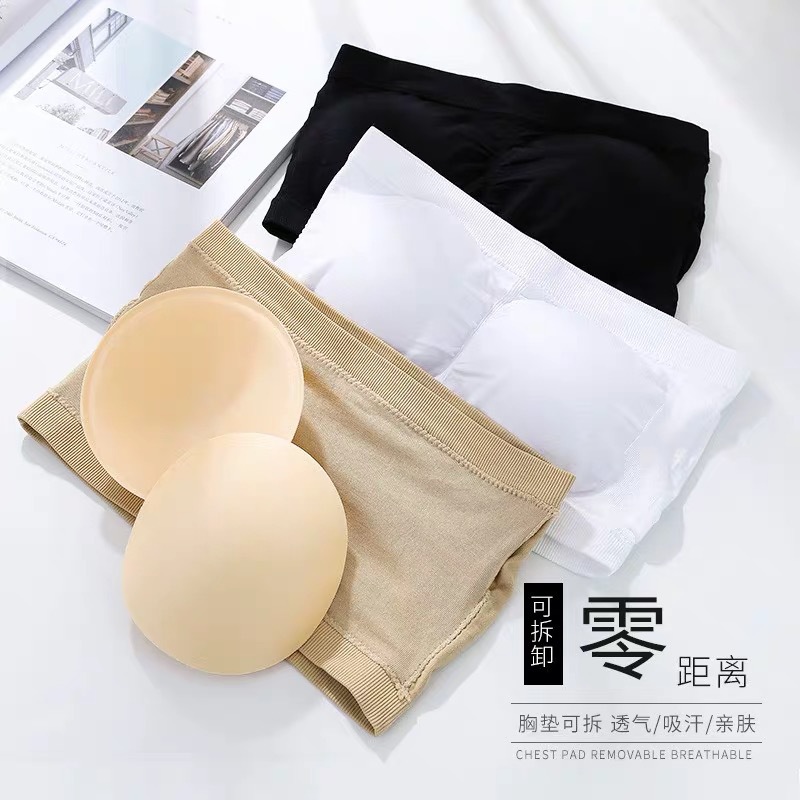 Picture of One-piece Student's Beautiful Back-wrapped Chest Anti-light Tube Top Underwear Women's Base Shirt Strapless Bra Bra with Chest Pad