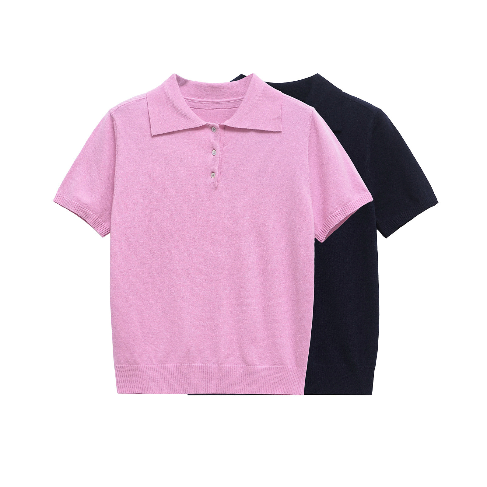ZA cross-border women's clothing wholesale European and American style new fashion simple lapel Joker short sleeve sweater 2893112