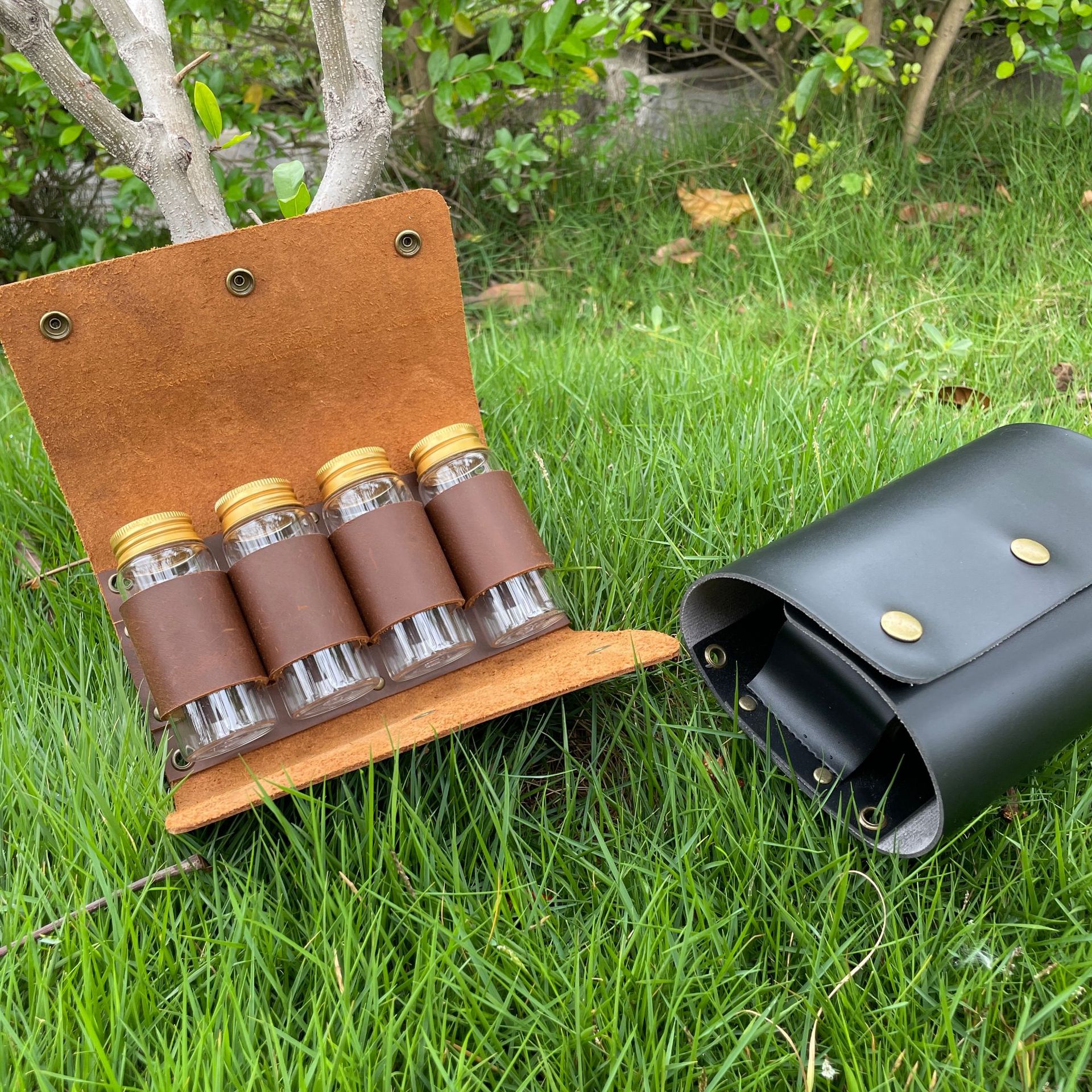 Outdoor Camping Cowhide Seasoning Bag PU Leather Multi-color Camping Pocket Seasoning Bag Travel Seasoning Bag Seasoning Bag