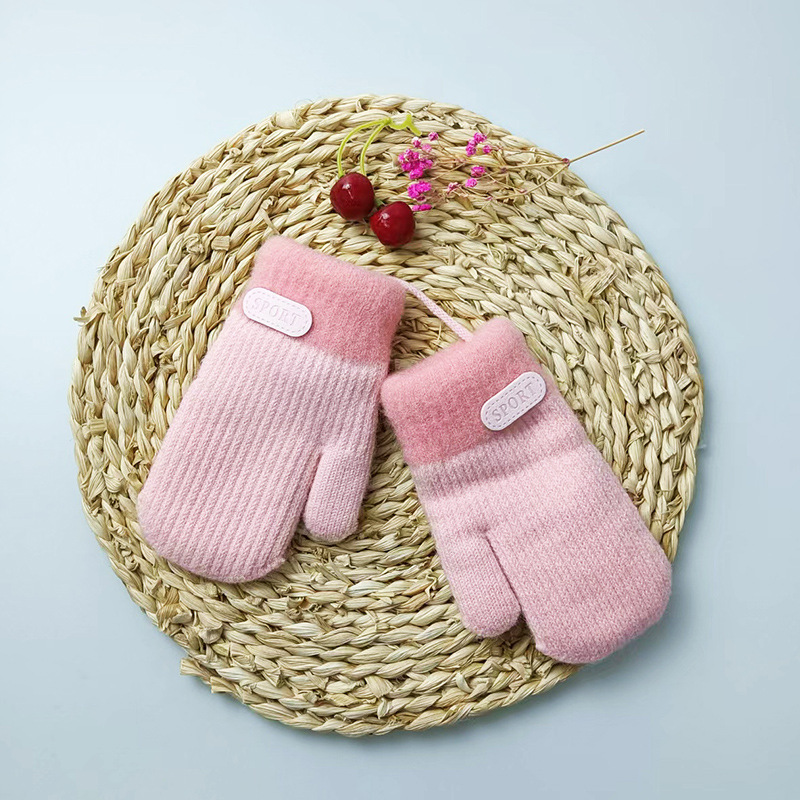 Picture of Autumn and Winter Children's Gloves Hanging Neck fleece-lined Thickened 4-7 Years Old Baby Outdoor Cold-proof Warm Knitted Gloves