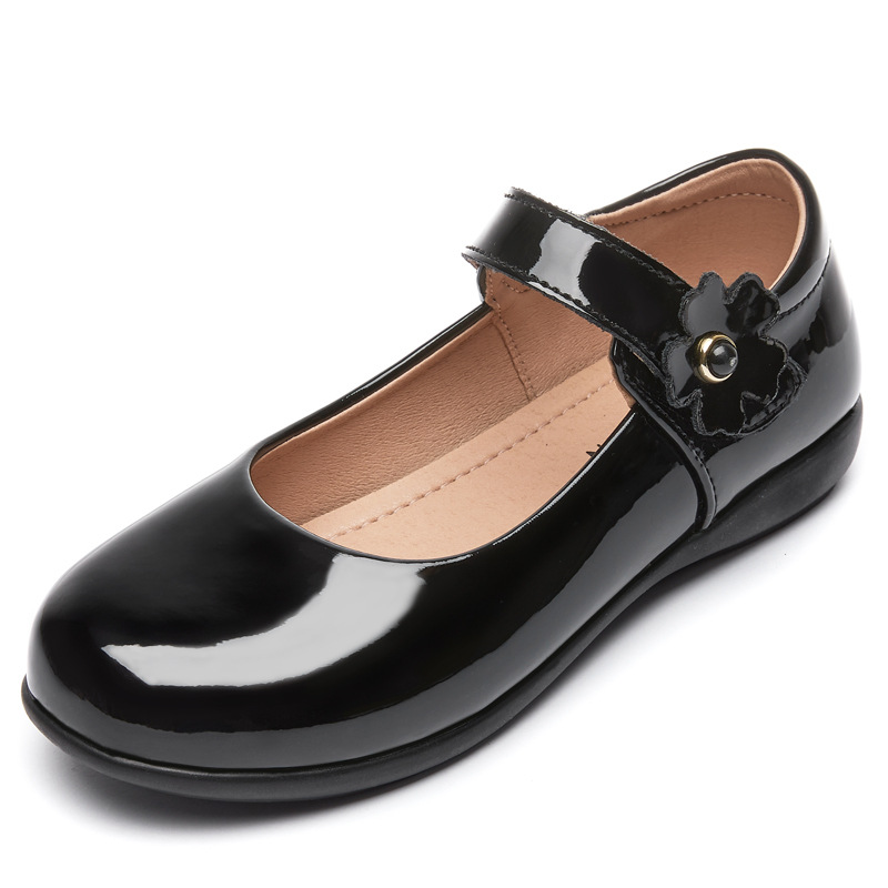 Picture of Girls' Leather Shoes, Children's Performance Shoes, Flower Girl Shoes, Student Black Flats, Ceremonial Shoes, School Shoes, Lightweight Velcro Shoes