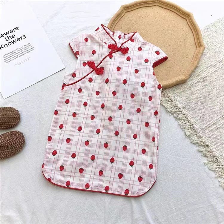 Picture of Summer New Style Girls 2025 New Style Girls Pure Cotton Chinese Style Ethnic Cheongsam Princess Skirt Baby Skirt