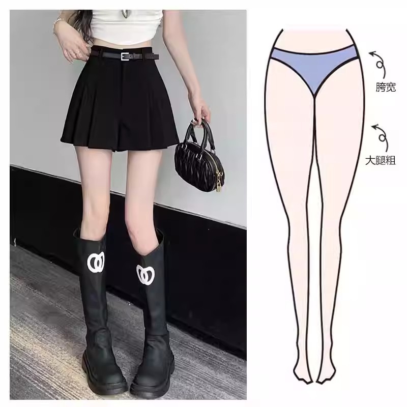 A-Line Hot Pants Gray Suit Casual Shorts Women's High-End 2024 Summer Pleated Pants Skirt Retro Loose Wide Legs