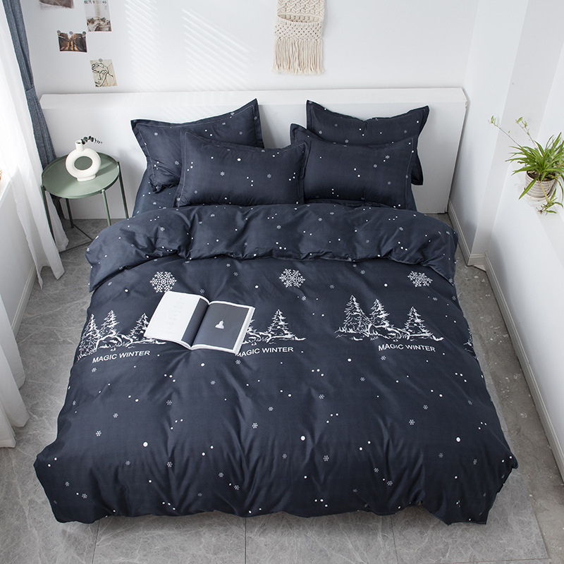 Picture of Small fresh sanding quilt cover four-piece water-washed cotton bed sheet quilt cover simple student dormitory single three-piece wholesale
