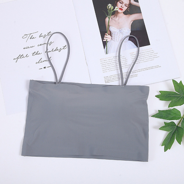 Picture of Ice Silk One-word Wrap Chest Anti-slip Underwear Girls Sexy Strapless Bottoming Sling Small Vest Women's Inner Wear Thin
