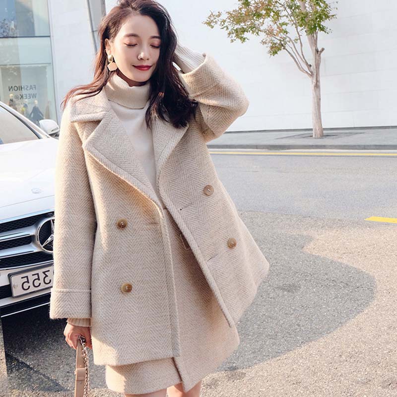 Small Spring Season New Style Small Fragrant Style Mid-Length Woolen Outwear Short Skirt Suit Women's Fashionable Two-Piece Set