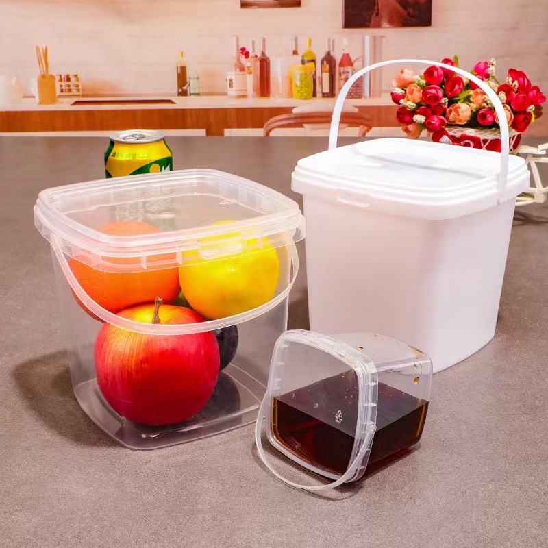 Wholesale disposable square transparent plastic bucket portable with lid one liter fruit bucket fresh-proof moisture-proof sealed storage bucket