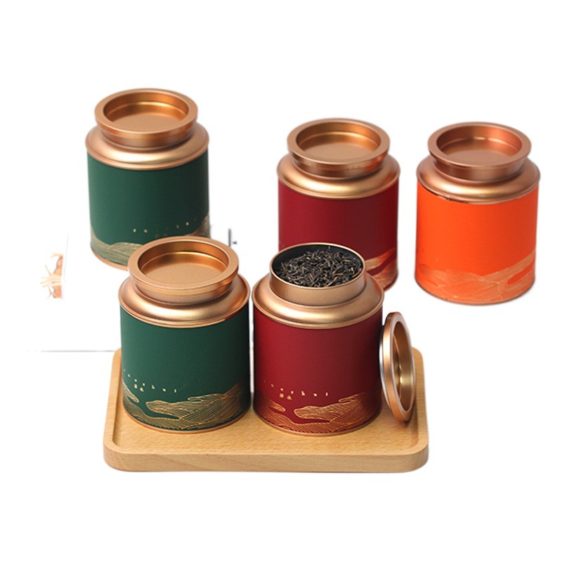 In stock tinplate can large tea pot small green Orange black tea green tea round sealed metal tea iron box packaging