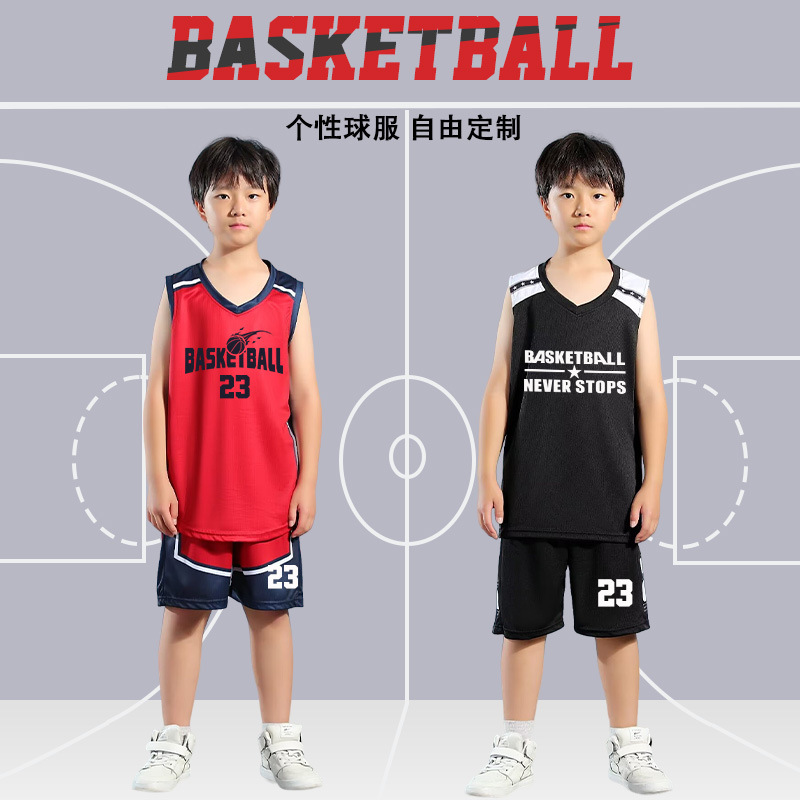 Picture of Children's Basketball Uniform Set Men's Basketball Team Uniform Jersey Basketball Training Camp School Sports Meeting Children's Basketball Team Uniform Number Printing
