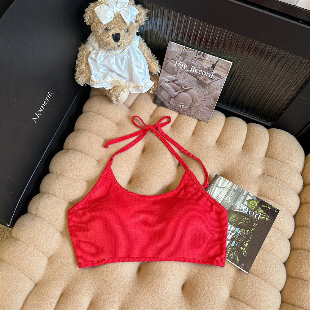Picture of With Chest Pad Short Hanging Neck Strap Vest Underwear Women's Hot Girl Beautiful Back Wrap Chest Sexy Tube Top with Base