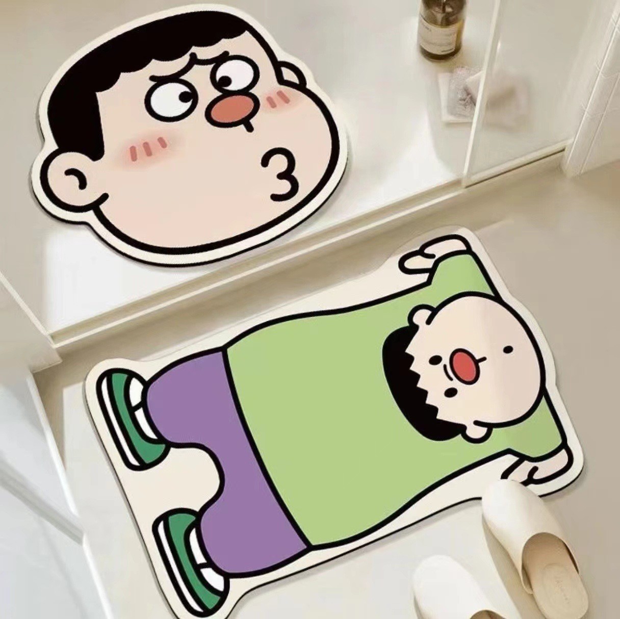 in stock Panghu Doraemon Diatom Mud Style Floor Mat Bathroom Floor Mat Entrance Door Mat Two-piece Set for Hair
