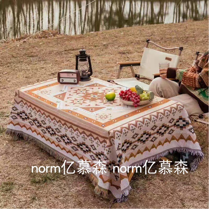 Bohemian Tablecloth Fabric Style Retro Linen Moroccan Style Tablecloth Cotton and Linen Fabric Outdoor Small Camping Style