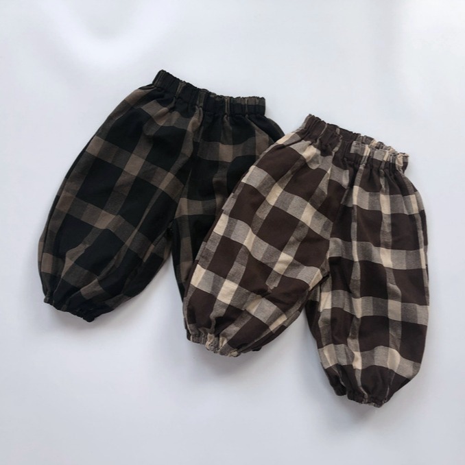 Autumn New Girls' Pants Korean Style Kidsren's Plaid Pants Class a Cotton and Linen Loose Boys' Pants Spring and Autum Delivery