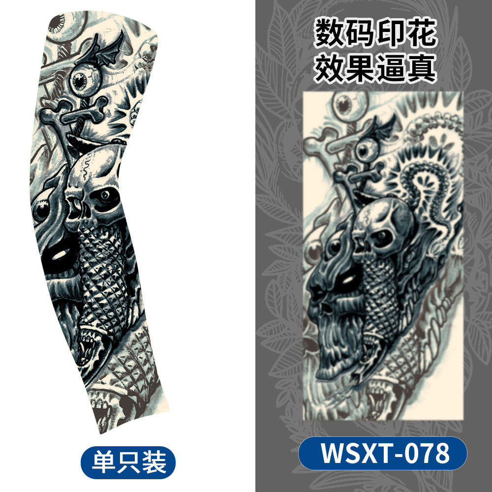 Picture of Summer Riding Sunscreen Tattoo Sleeve Simulation Tattoo Quick-drying Arm Protector Outdoor Sports Sunshade Breathable High Elastic Ice Sleeve