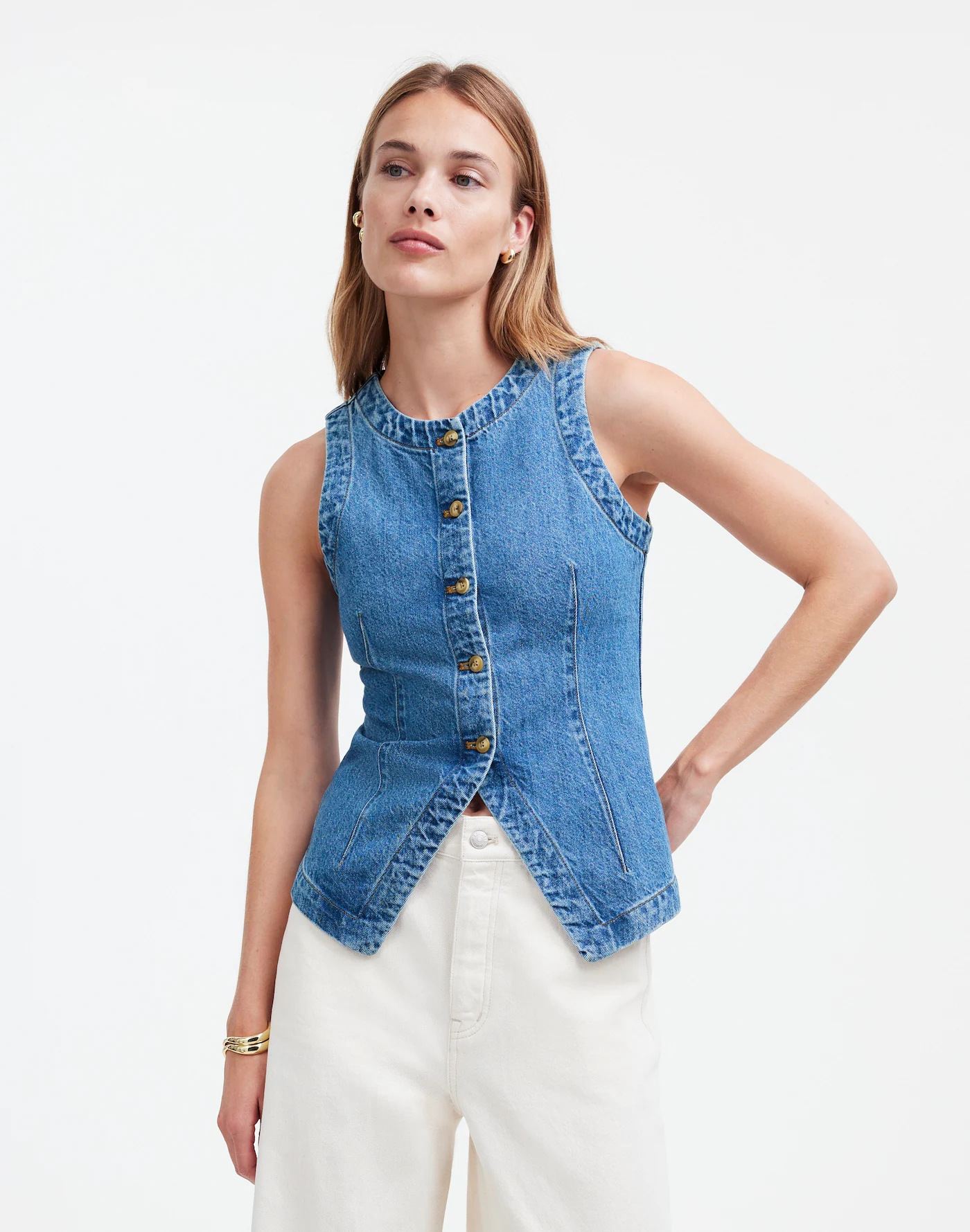 Picture of 2025 Summer New European and American Cross-border Foreign Trade Sleeveless Slim-fit Slim-fit Denim Vest Women's Crewneck Waistcoat Vest
