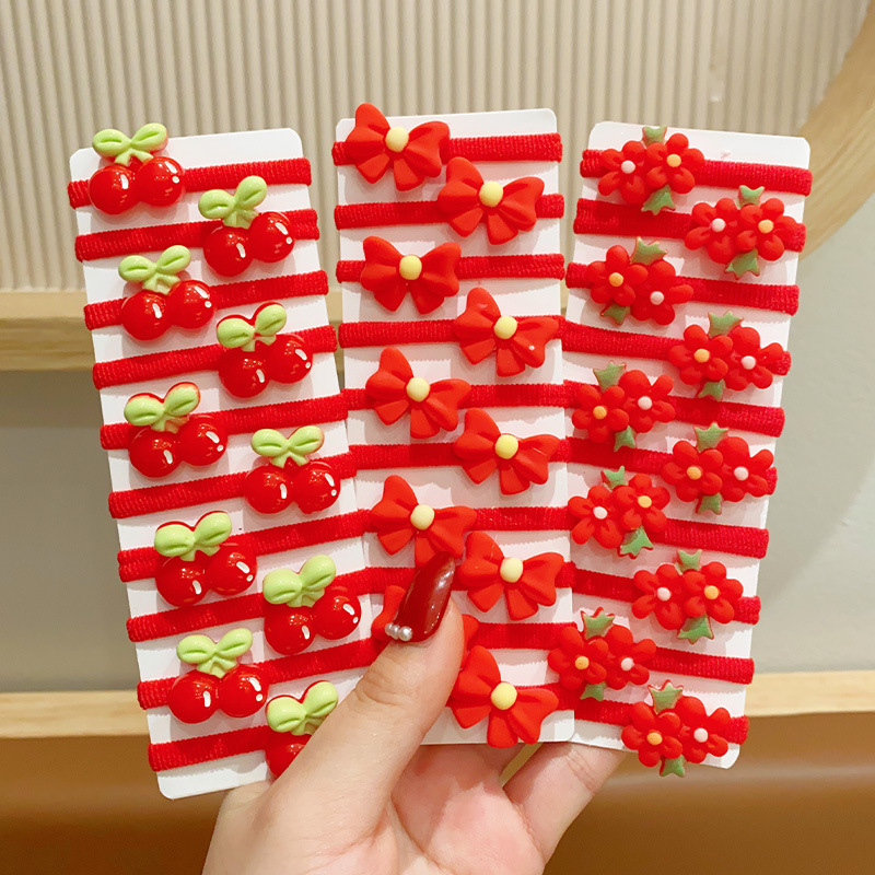 Children's Hair Rings Red New Year Small Rubber Tendons New Year Cute Hair Rope Festive Headdress Girls' Hair Rope Hair Accessories