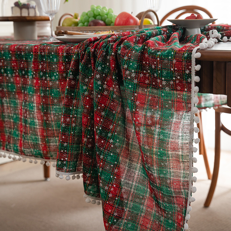 Cotton and Linen Fabric Plaid American Style Vintage Tablecloth Christmas Plaid Tassel Tablecloth Tablecloth Rectangular French Cover