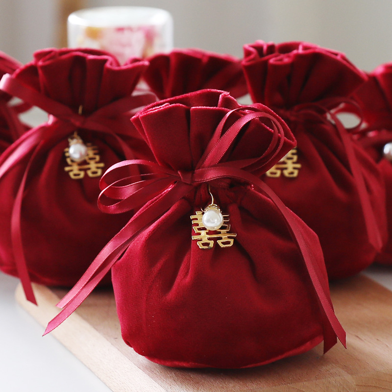 Picture of Wedding Velvet Candy Bag Little Red Riding Book Wedding Candy Accompanying Gift Wedding Candy Box Creative Birthday Full Moon Candy Bag
