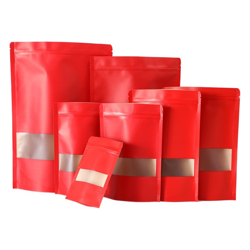 Red Window Kraft Paper Bag Biscuit Snowflake Crisp Packaging Bag Tea Sample Sealed Pocket Kraft Paper Self-sealing Bag