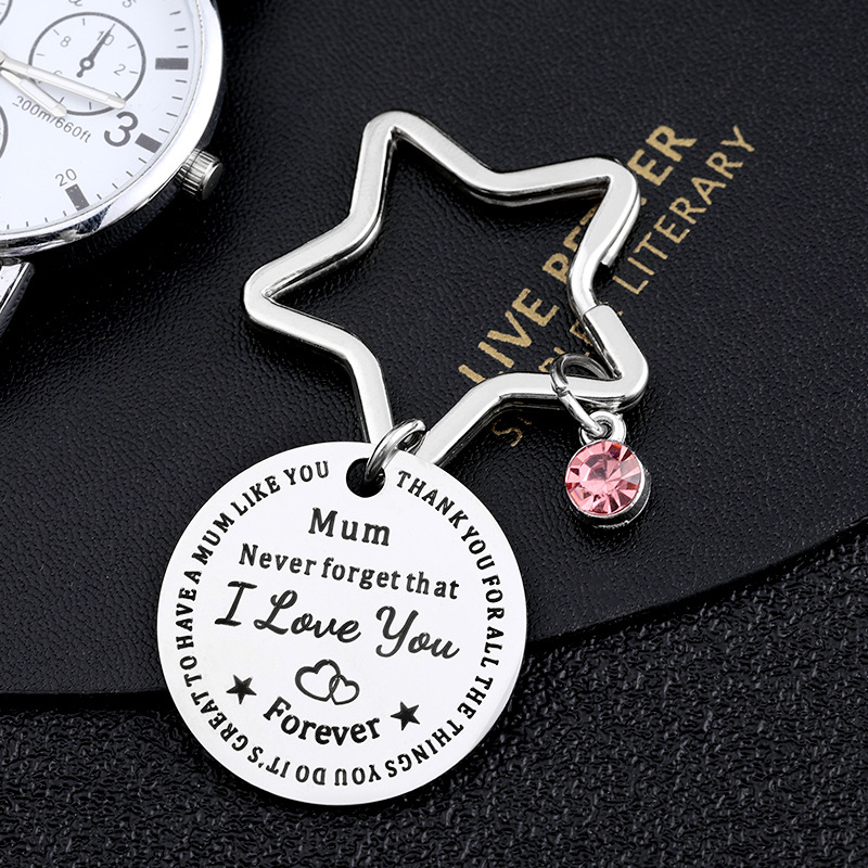 Picture of European and American Mother's Day Mum Mother and son mother and daughter Family key chain Christmas birthday gift stainless steel lettering gift