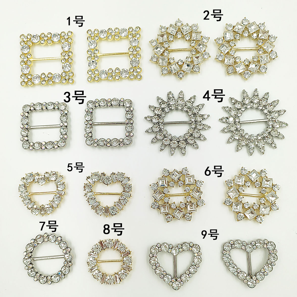 Ready Stock Diamond Corner Buckle High Heels Decorative Buckle Sandals Children's Shoe Buckle Colorful Rhinestone Square Round Heart-Shaped Pin Buckle