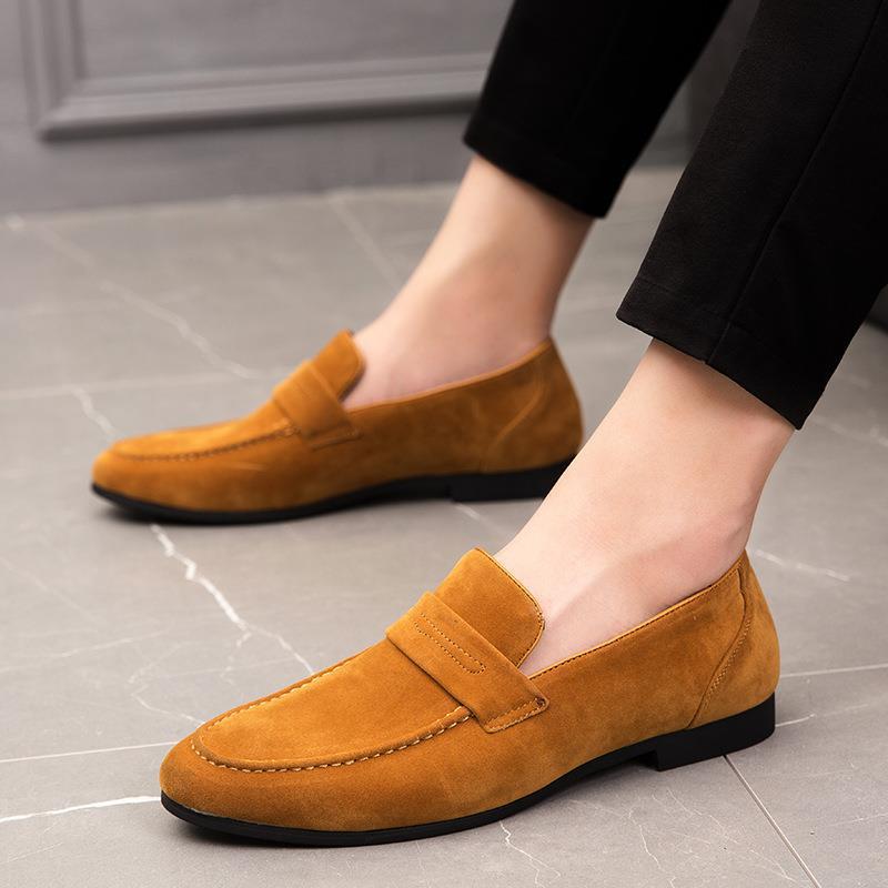 plus size 46 Men's Lazy Leather Shoes British Style Casual Daily Loafers Suede Slip-on Fashionable Shoes