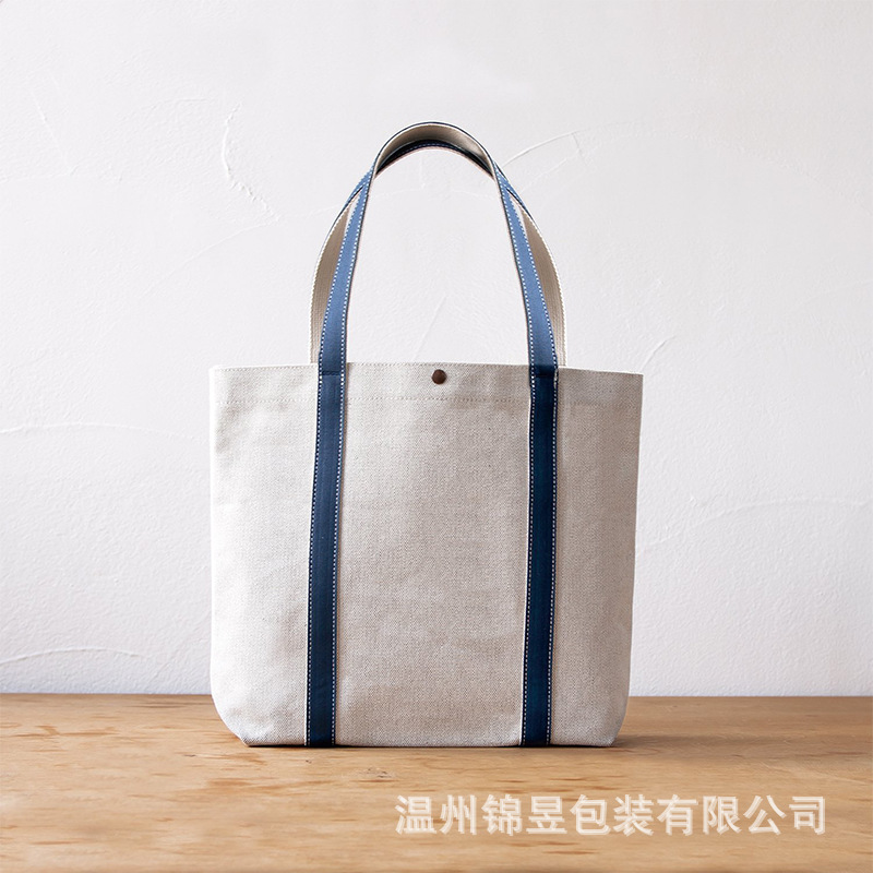 Blank canvas bag custom creative cotton bag convenient snap button portable shopping bag can be customized logo pattern