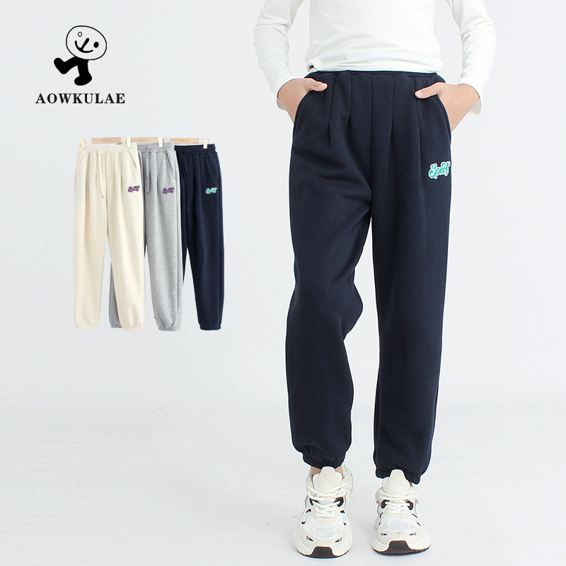 Picture of Winter Korean Style New Children's One-piece fleece-lined Trousers Large Children's Warm Sports Sweat Pants Girls' Pants for Hair