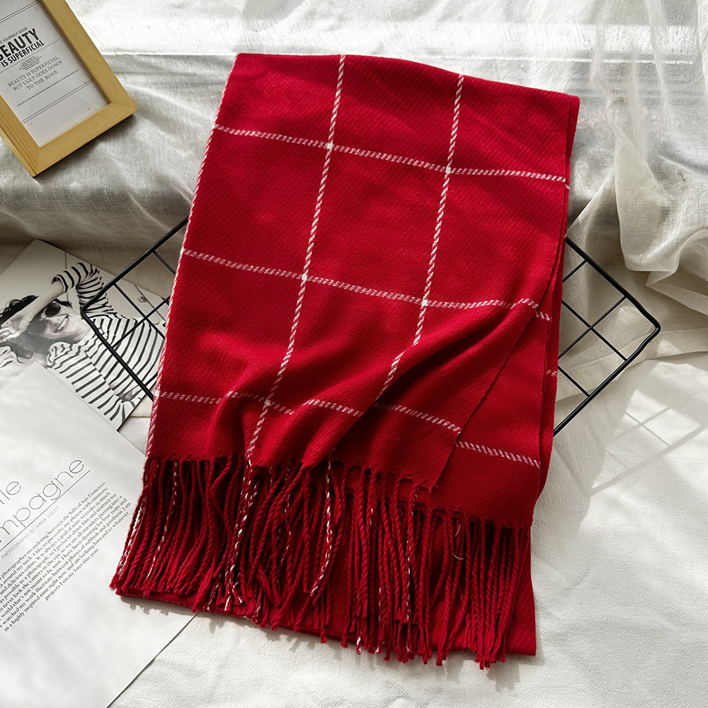 Picture of New Black and White Plaid Scarf Women's Korean Style Winter Warm All-match Imitation Cashmere Scarf Shawl High-end Couple Scarf