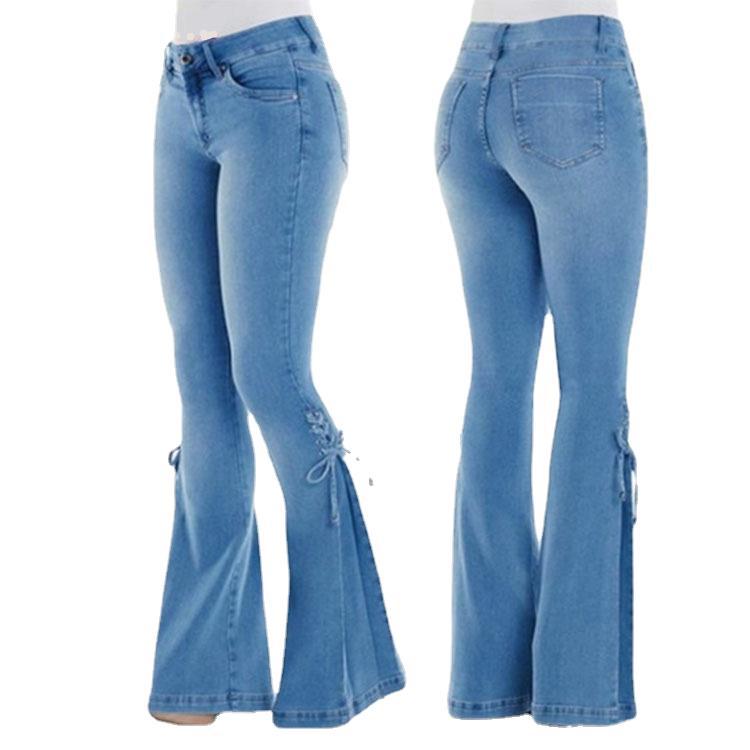 Picture of Women's European and American Cross-border Women's Jeans Mid-waist Lace-up Denim Pants Stretch Jeans Women's Flared Pants