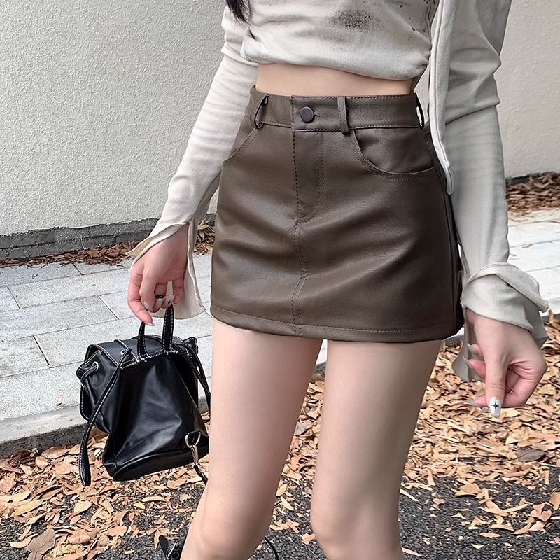 Black PU Small Leather Skirt Skirt Women's Autumn 2024 New High Waist Slimming Spice Girls Super Hot Sexy Hip Skirt