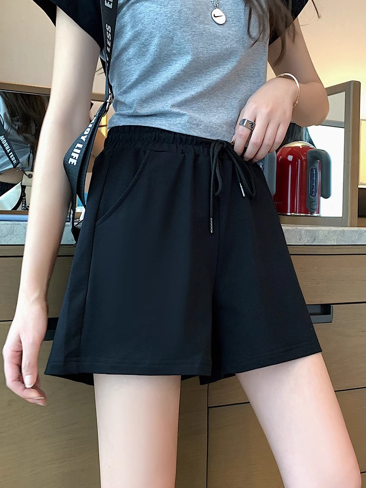 Sports shorts women's summer thin home casual wide-leg A- line hot pants high waist outer wear slimming straight three pants