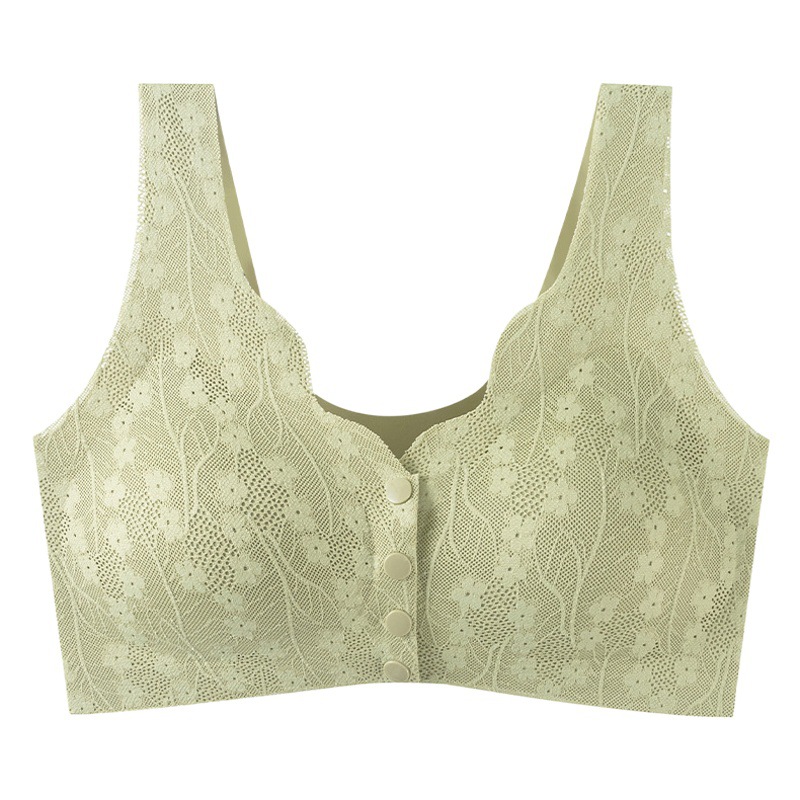 Mom's Middle-aged and elderly front buckle underwear comfortable seamless push-up wireless lightweight lace back plus size bra