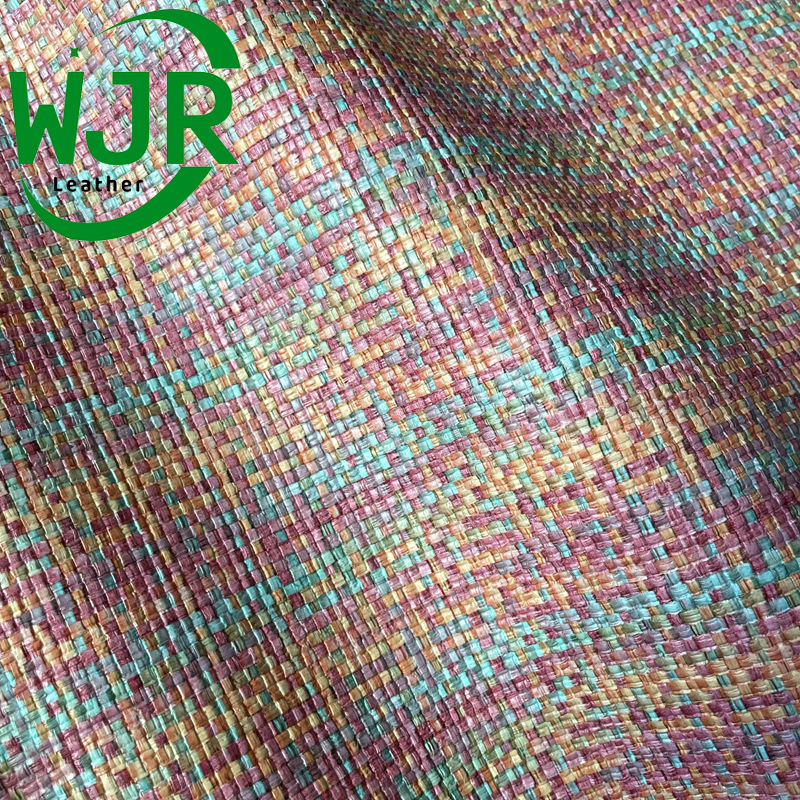 Color woven linen pattern leather PVC woven pattern synthetic leather 0.6MM packaging cosmetic bag luggage leather