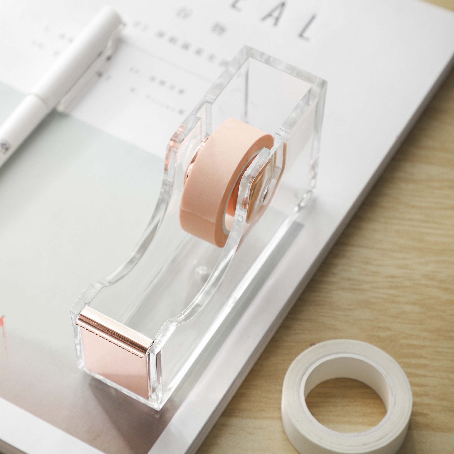 Mingqiang Nordic Style Acrylic Office Tape Machine Transparent Tape Machine Tape Holder Office Supplies Stationery Tape Machine