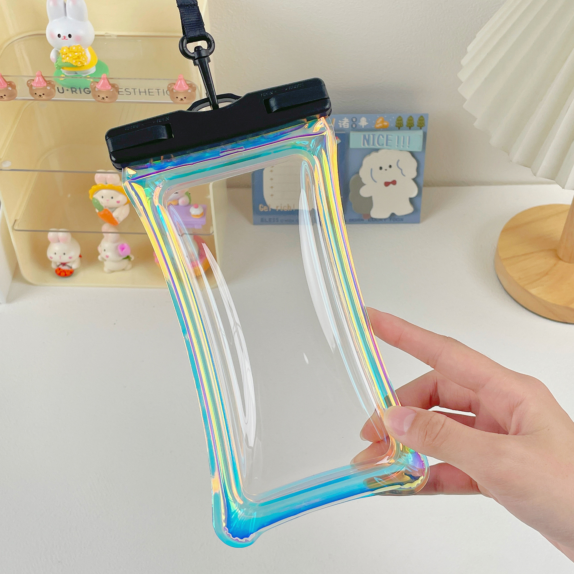 Picture of Laser Colorful Cute Air Bag Mobile Phone Waterproof Bag Diving Cover Swimming Rafting Sealed Transparent Mobile Phone Waterproof Bag