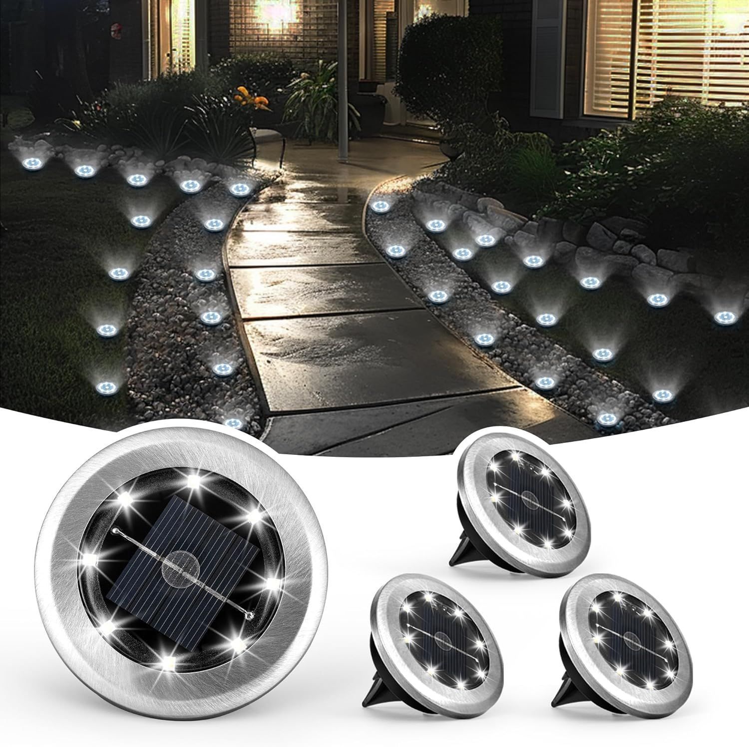 Outdoor Solar 8LED Diameter 6 Stainless Steel Buried Light Courtyard Lawn Road Garden Floor Light Path Light