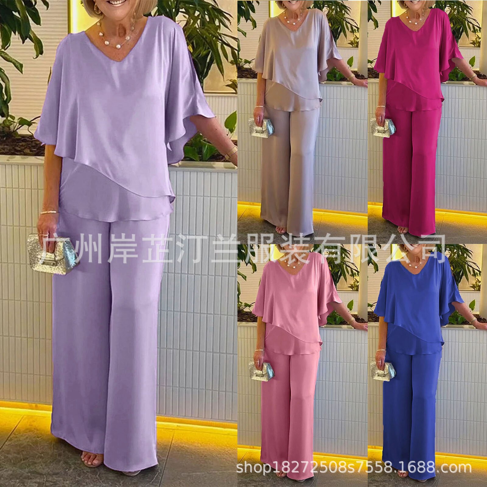 Cross-border supply AliExpress 2024 Europe and the United States new suit solid color V-neck irregular hem leisure suit